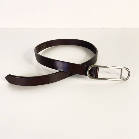 Eddie Bauer Dark Brown Genuine Leather Thin No Hole Belt - Picture 2 of 3